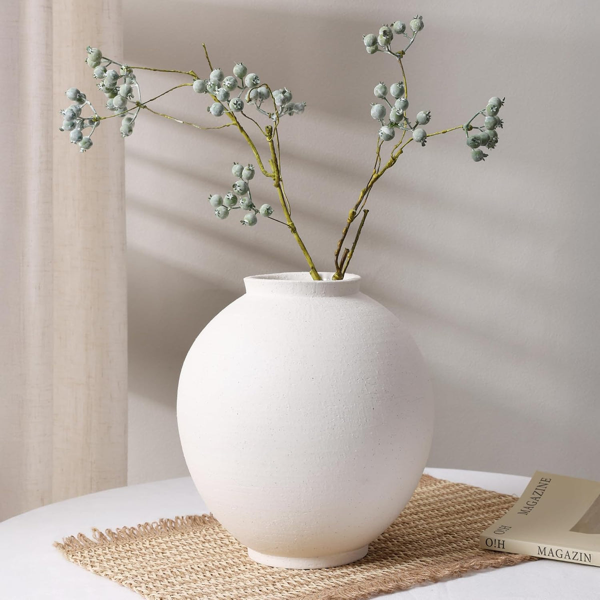 White Rustic Farmhouse Ceramic Flower Vase