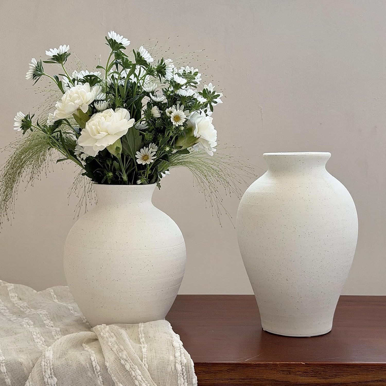 White Rustic Farmhouse Ceramic Flower Vase