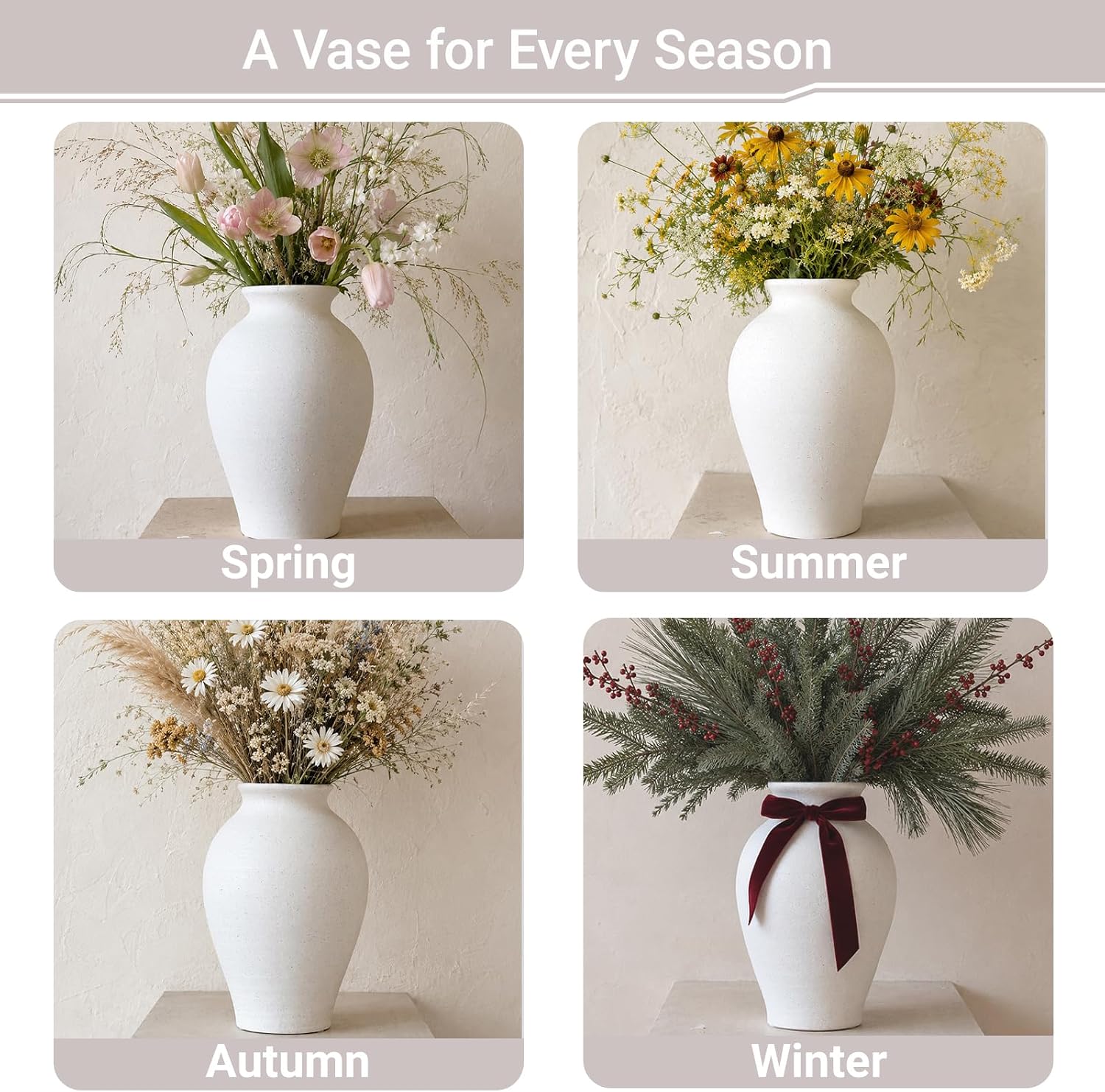White Rustic Farmhouse Ceramic Flower Vase