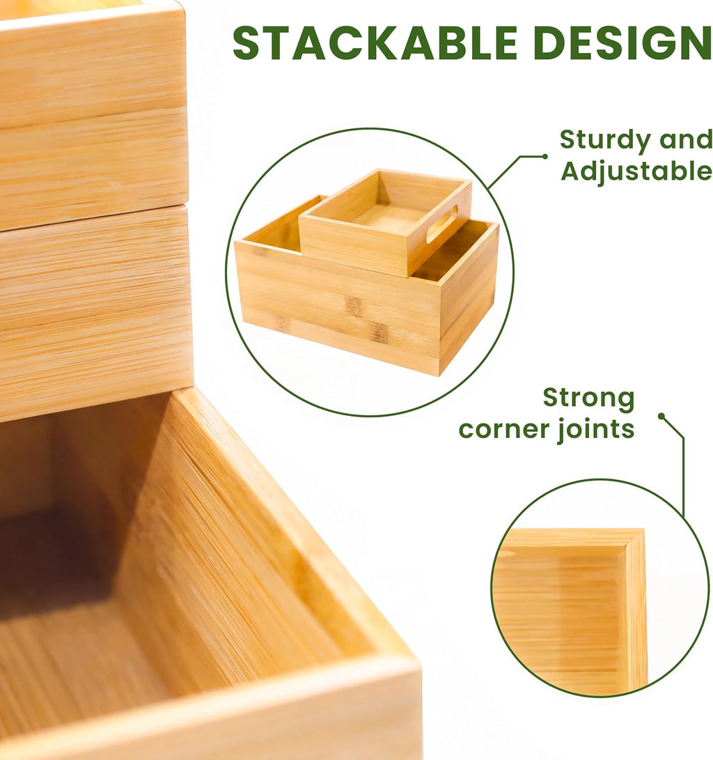 Stackable Bamboo Drawer Storage Organizer Box