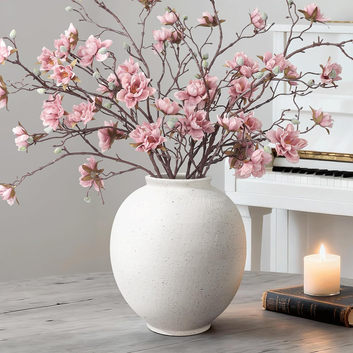 White Rustic Farmhouse Ceramic Flower Vase