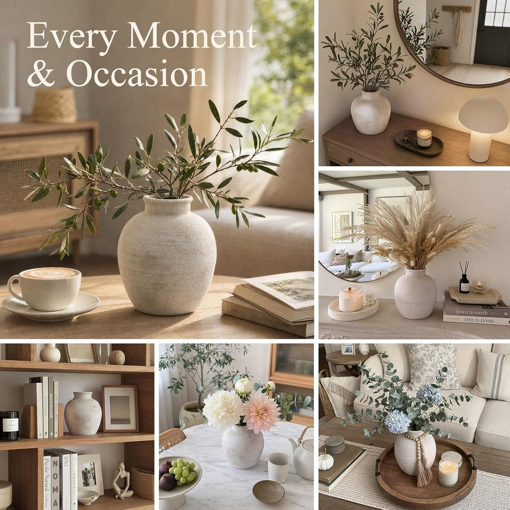 Beige Wabi‑Sabi Textured Ceramic Flower Vase