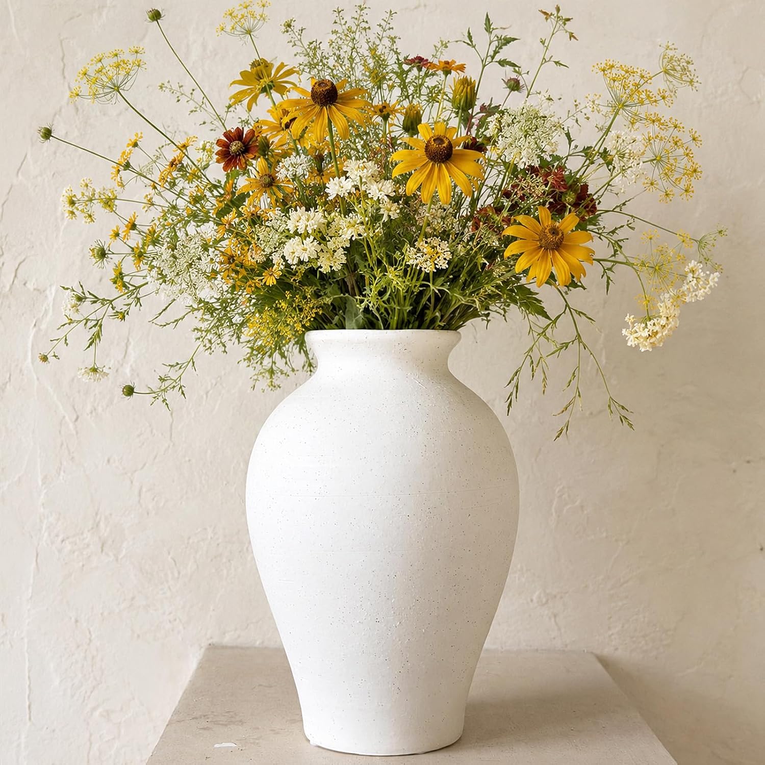 White Rustic Farmhouse Ceramic Flower Vase