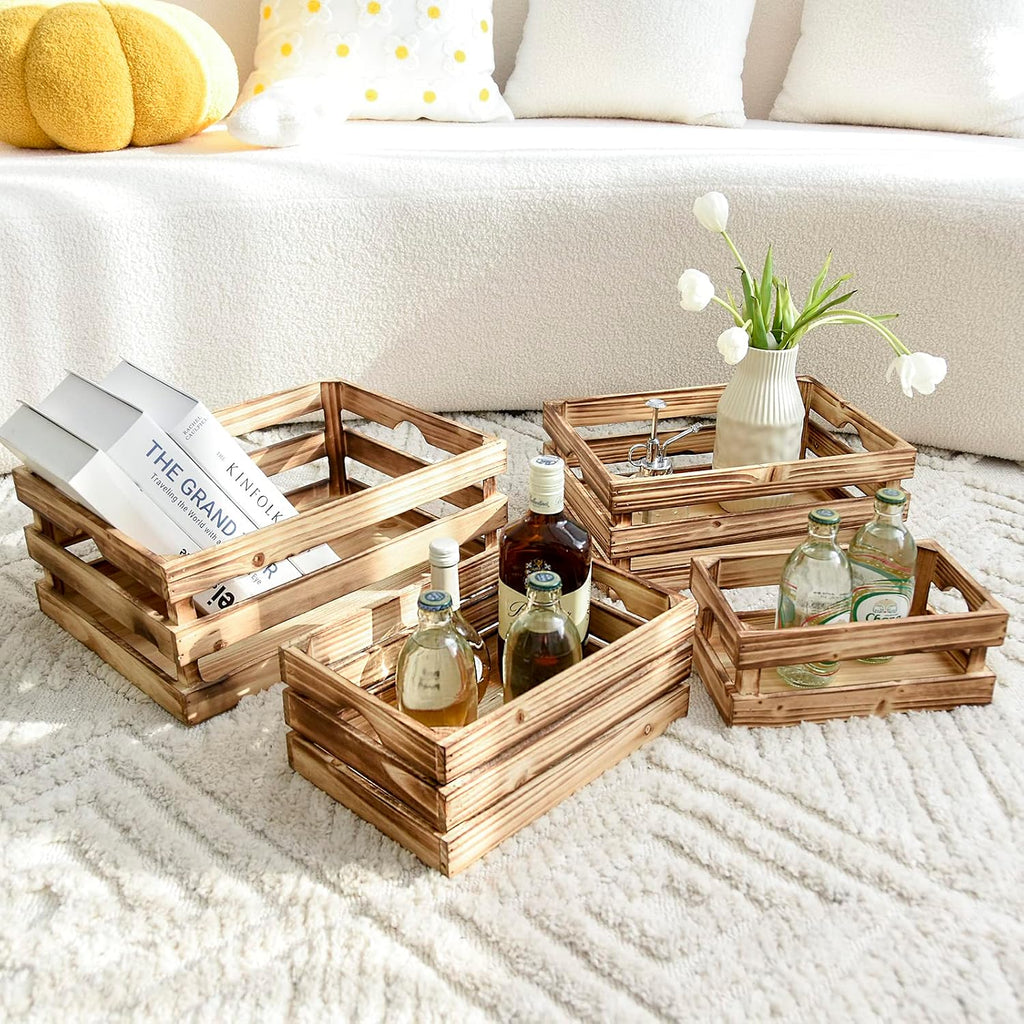 Rustic Farmhouse Wooden Storage Crate Set