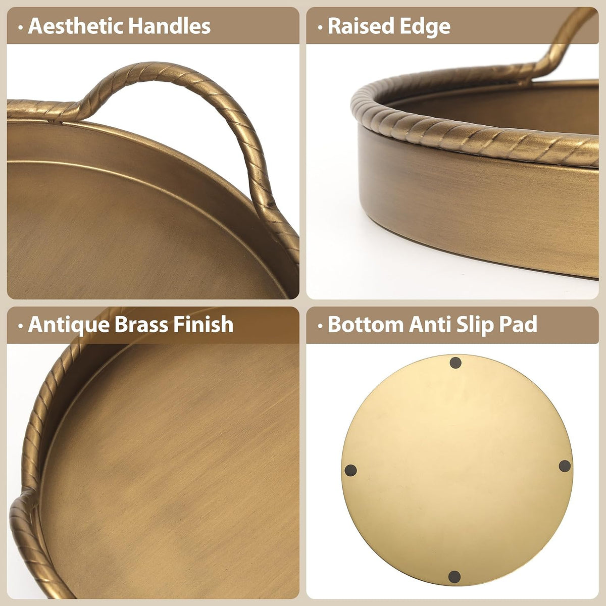 Vintage Gold Round Decorative Tray Set