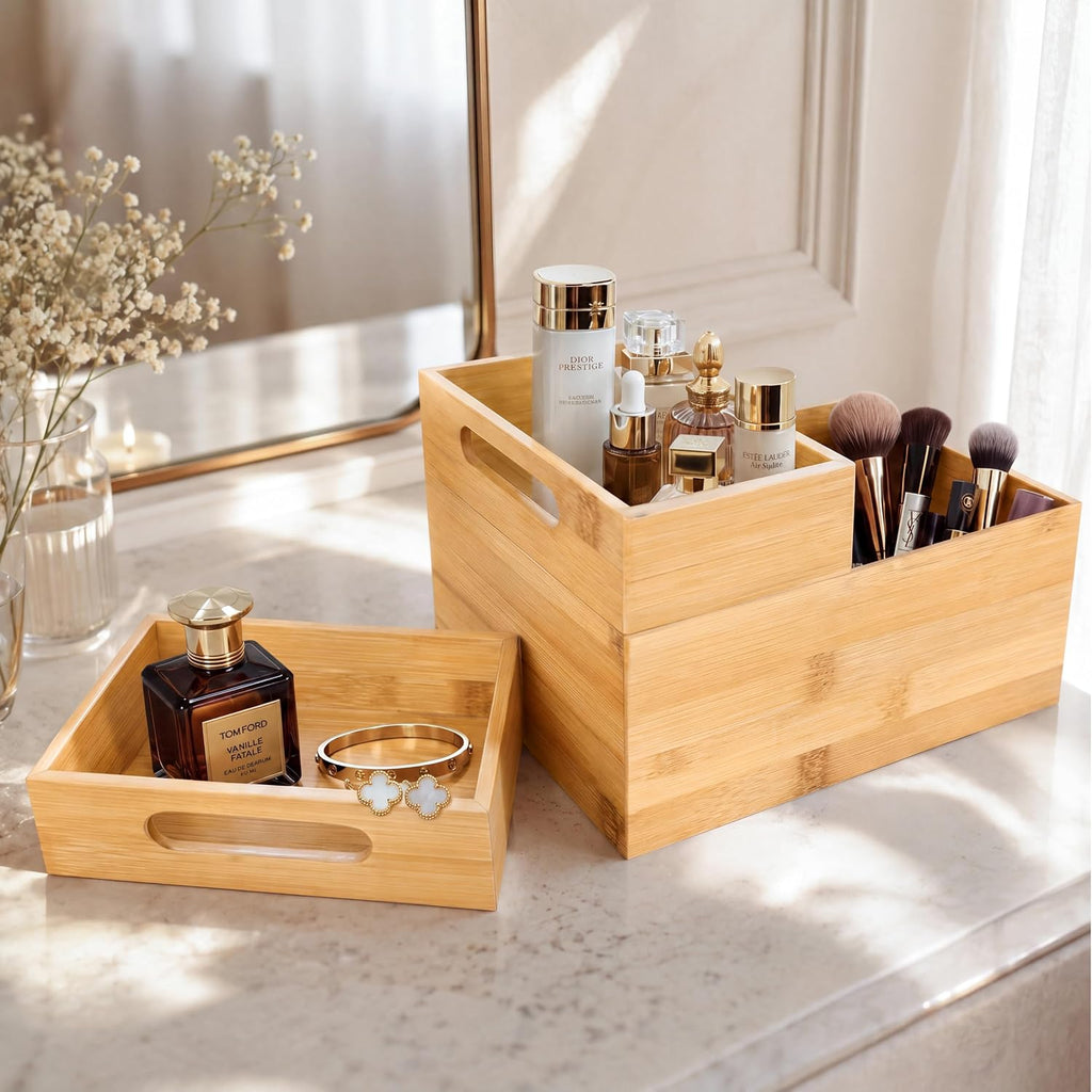 Stackable Bamboo Drawer Storage Organizer Box