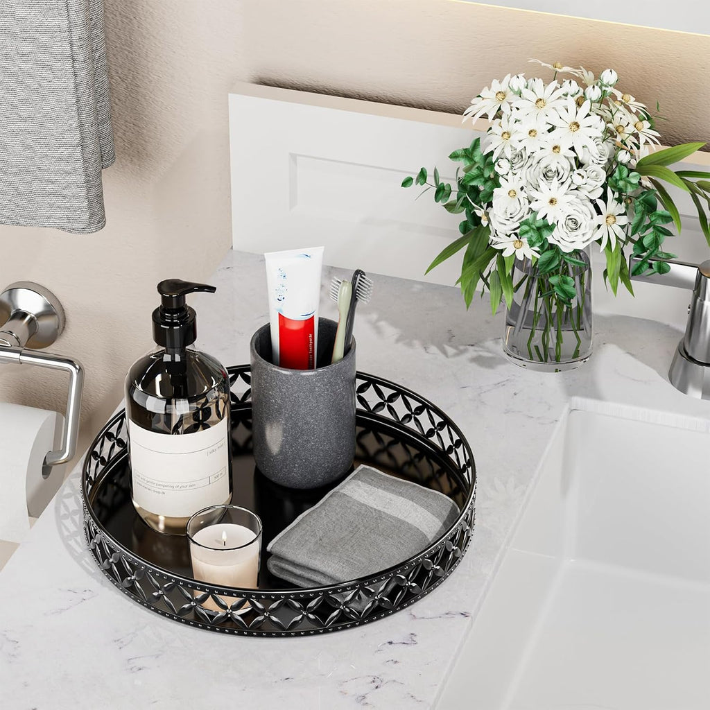 Round Black Decorative Vanity Serving Tray