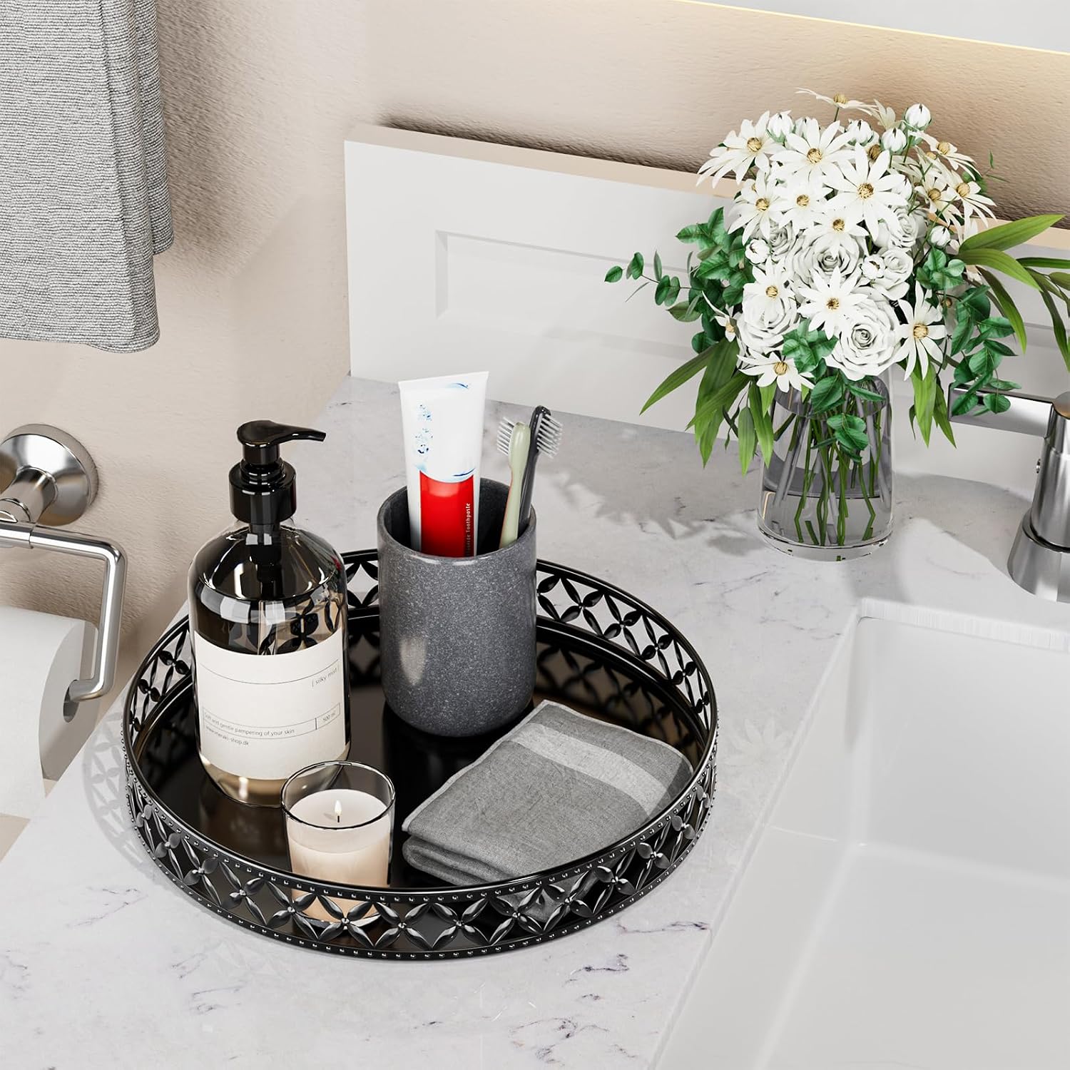Round Black Decorative Vanity Serving Tray
