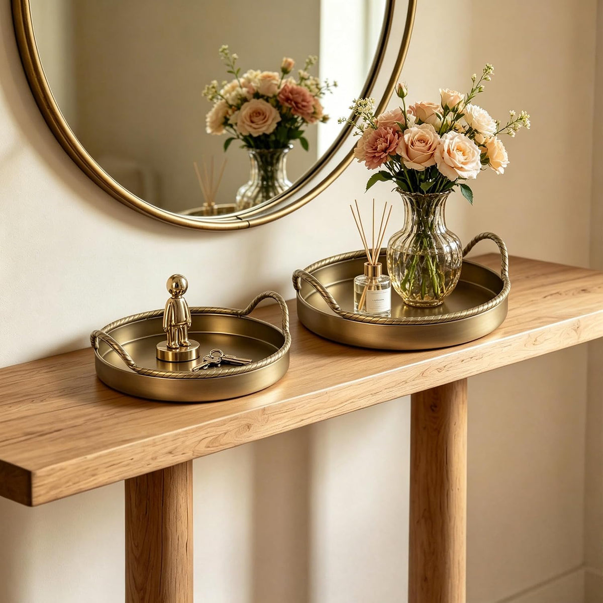 Vintage Gold Round Decorative Tray Set