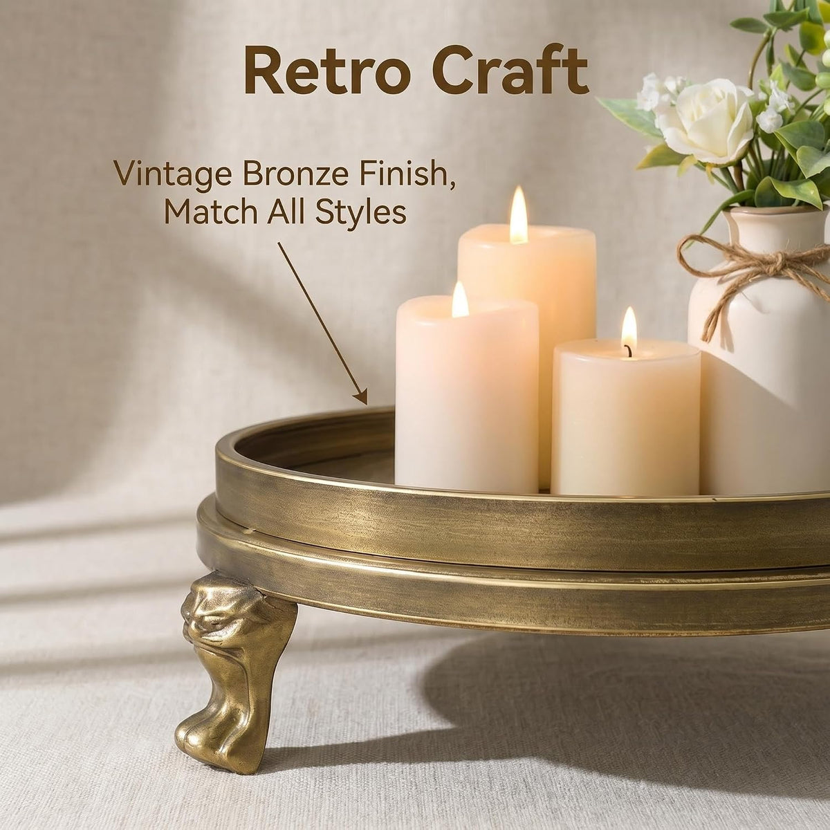 Round Vintage Brass Decorative Tray With Feet