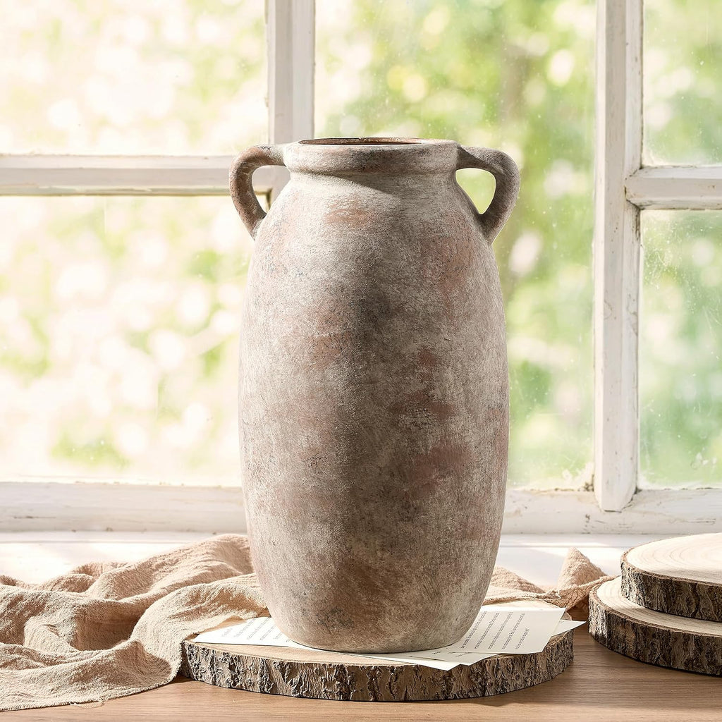Tall Rustic Terracotta Ceramic Flower Vase