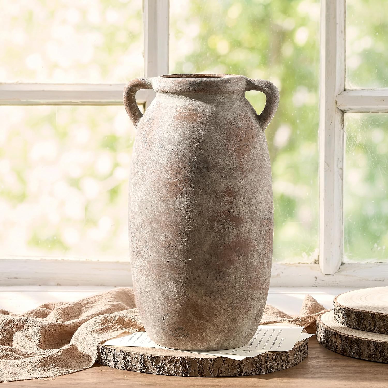Tall Rustic Terracotta Ceramic Flower Vase