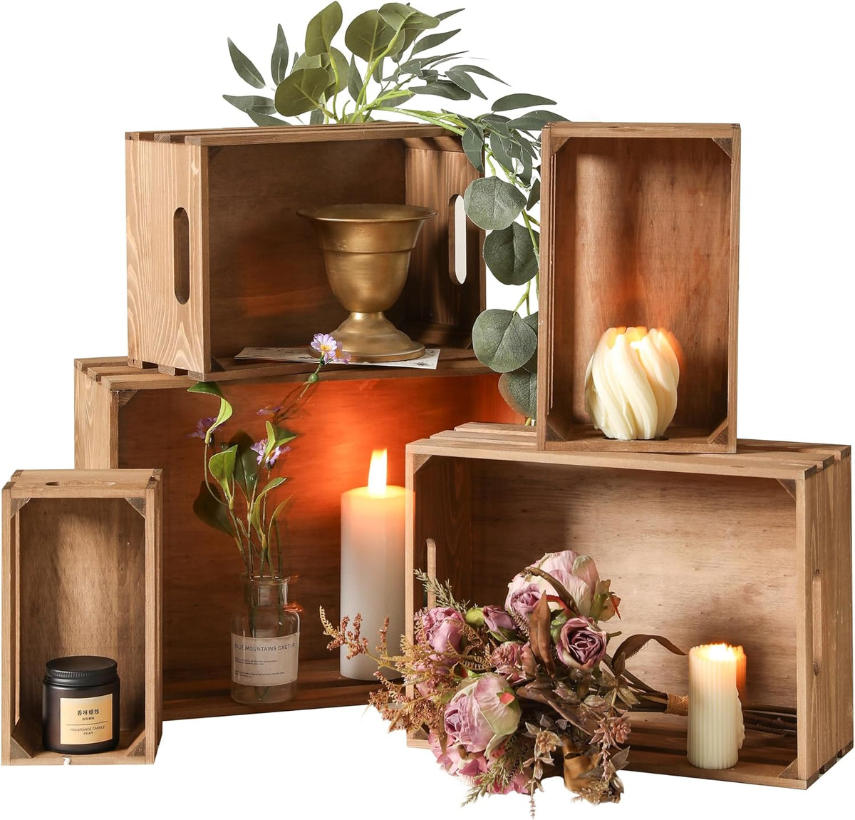 Rustic Wooden Storage Display Crate Set