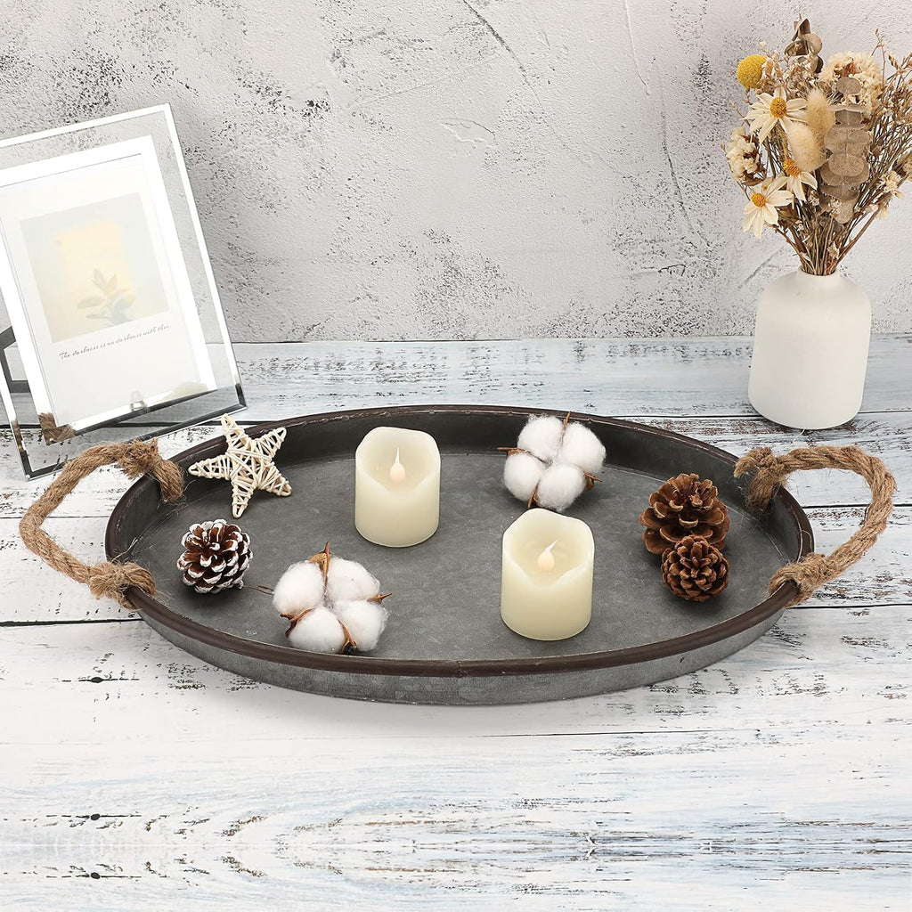Farmhouse Metal Serving Tray With Handles