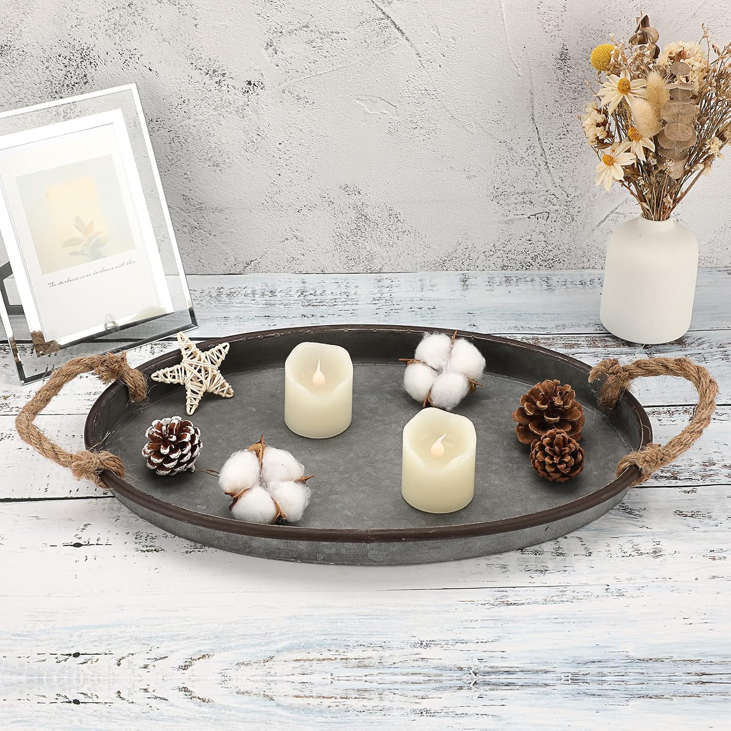 Farmhouse Metal Serving Tray With Handles