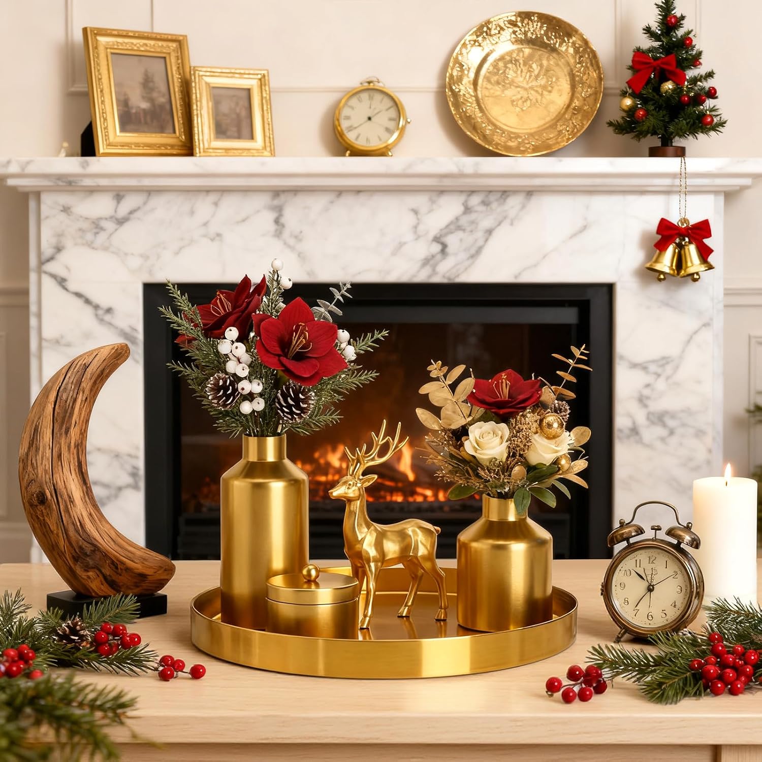 Round Gold Metal Decorative Vanity Tray