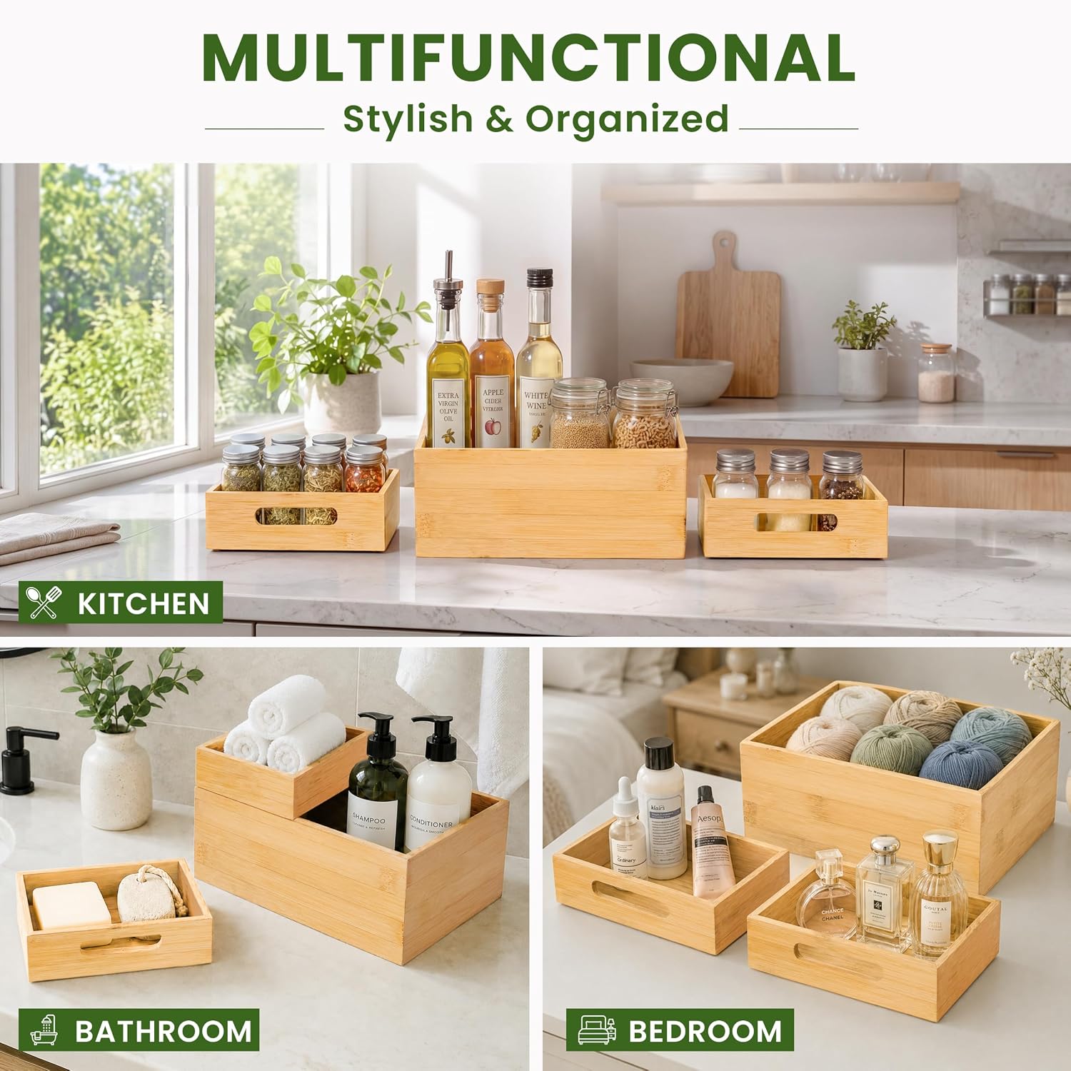 Stackable Bamboo Drawer Storage Organizer Box