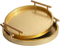 Round Leather Decorative Serving Tray Set