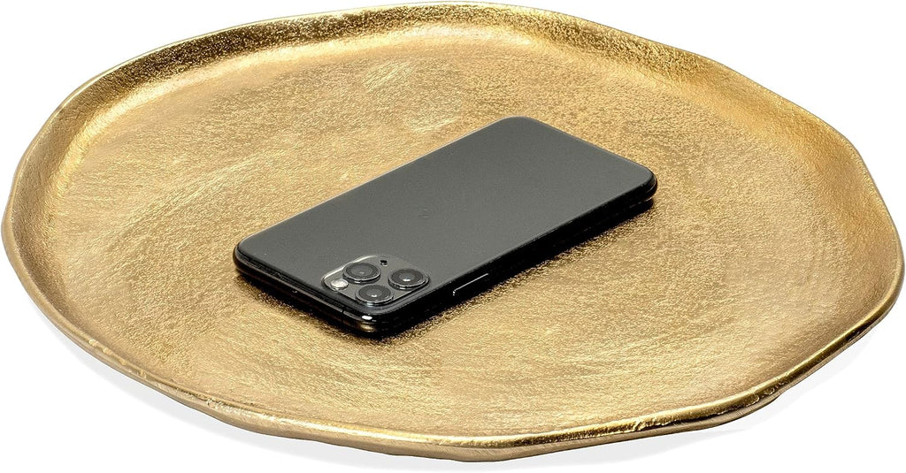 Gold Textured Round Metal Decorative Tray