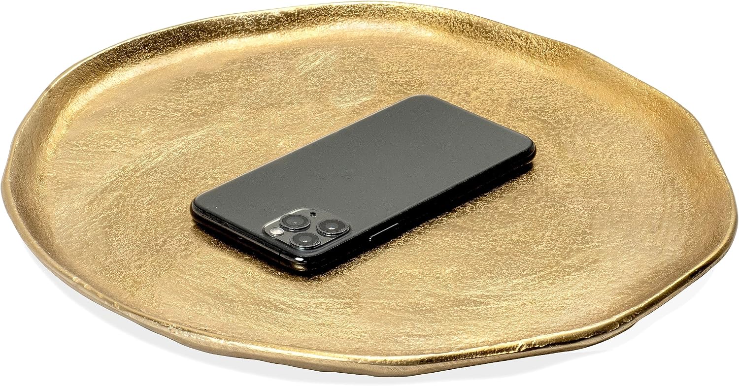 Gold Textured Round Metal Decorative Tray