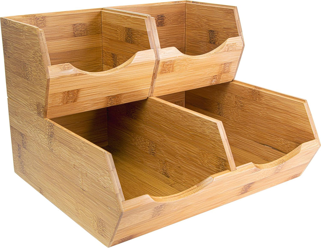 Stackable Bamboo Kitchen Storage Organizer Bins