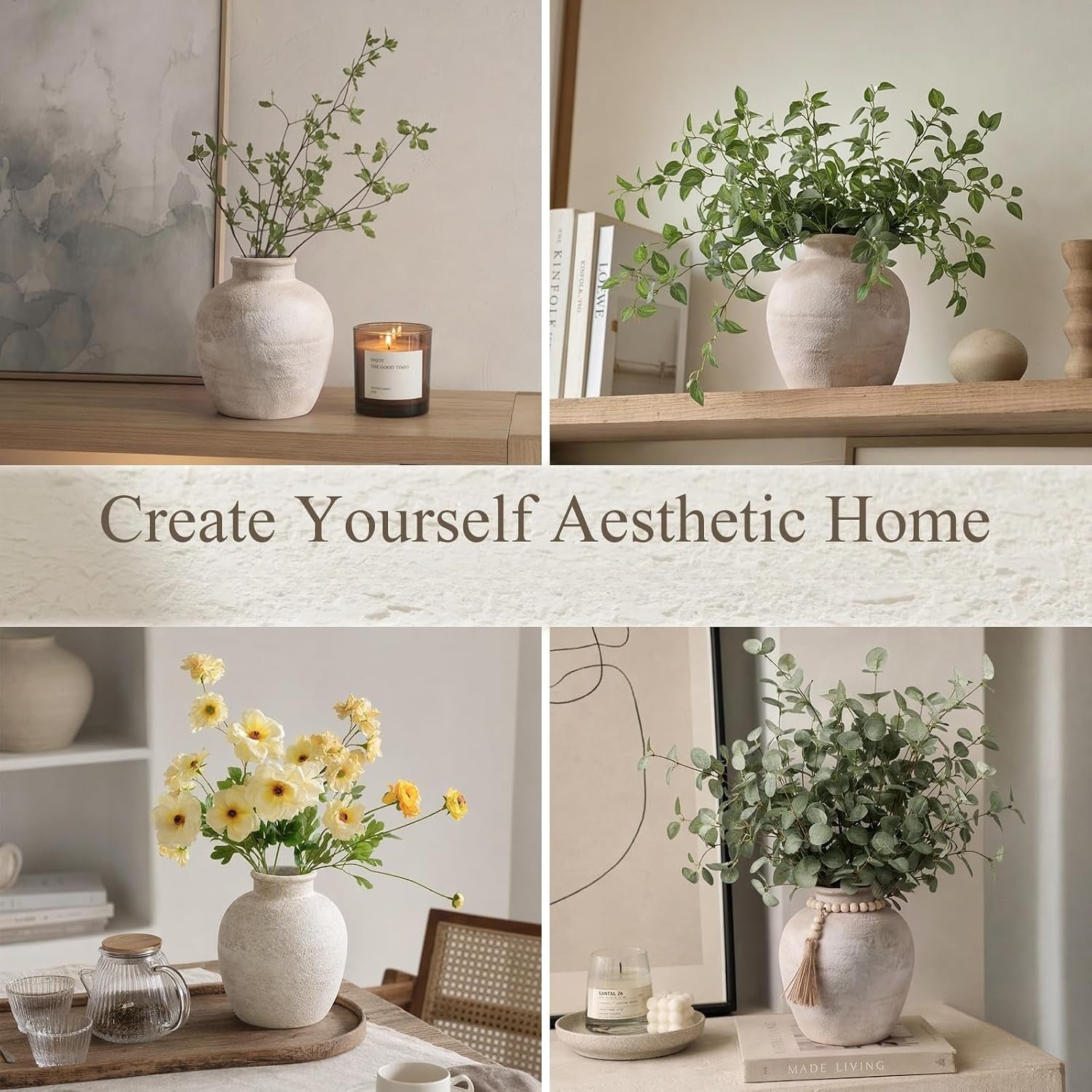 Beige Wabi‑Sabi Textured Ceramic Flower Vase